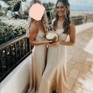 Show Me Your MuMu Godshaw Goddess Gown in champagne luxe satin
